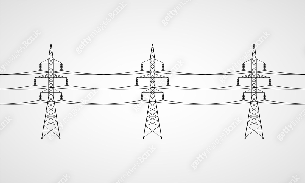 Power lines. High voltage power line transmission towers. Vector ...