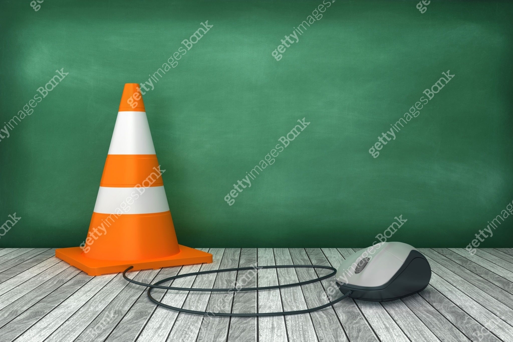 Computer Traffic Cone Traffic Cone with Computer Mouse on Chalkboard - 3D Rendering 이미지 ...