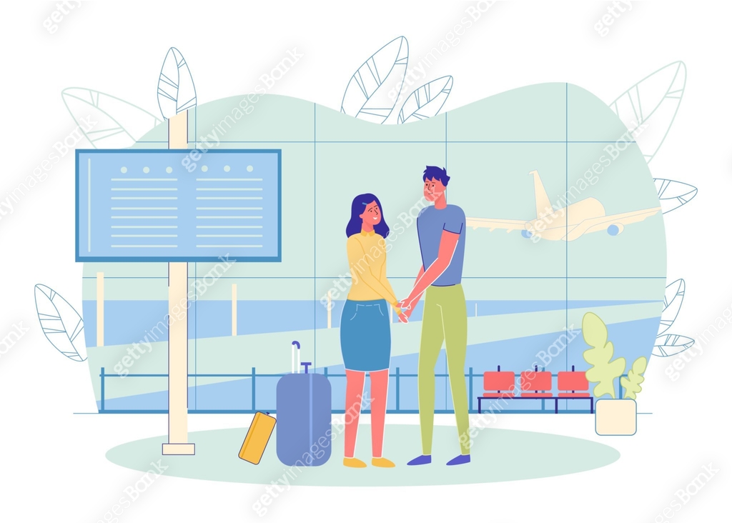 Parting Scene in Airport Terminal with Couple. 이미지 (1215579749) 일러스트 ...