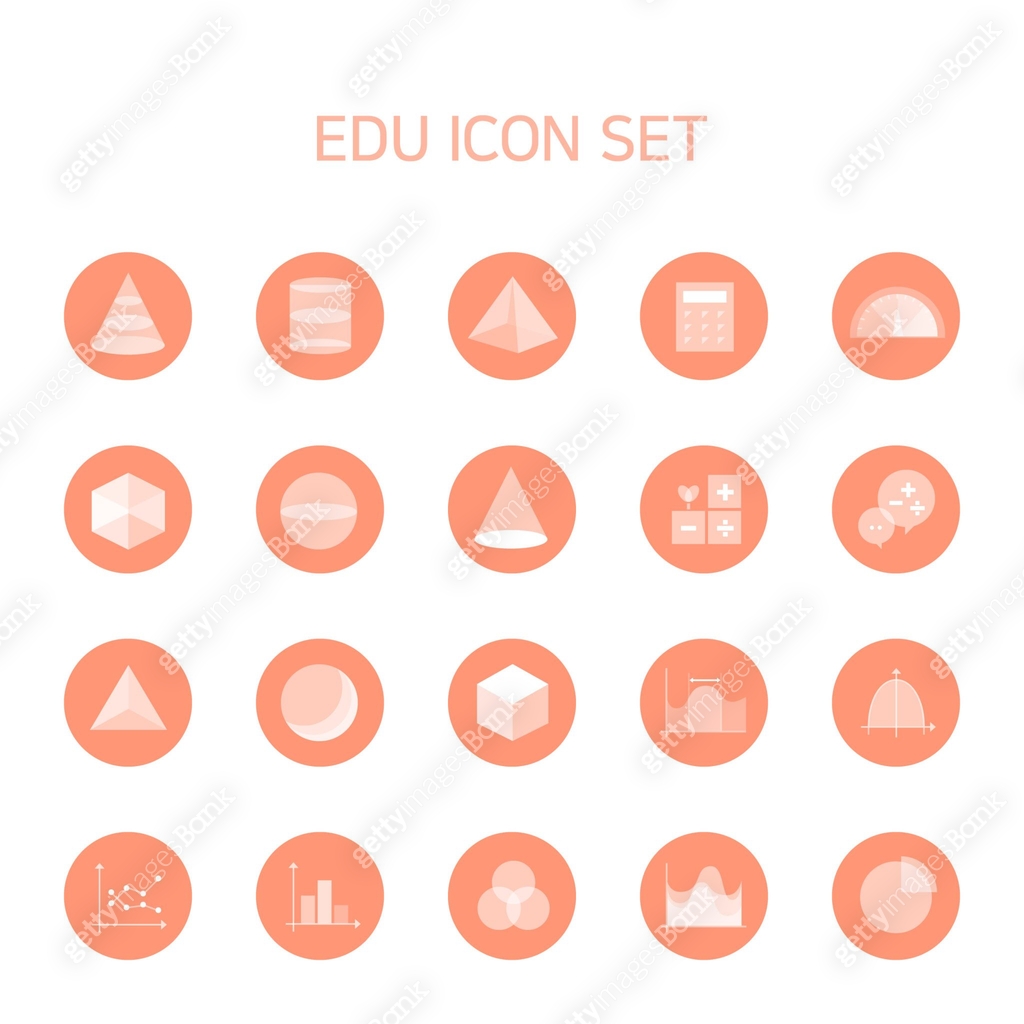 A collection of training icons, such as shapes, graphs, and tools ...