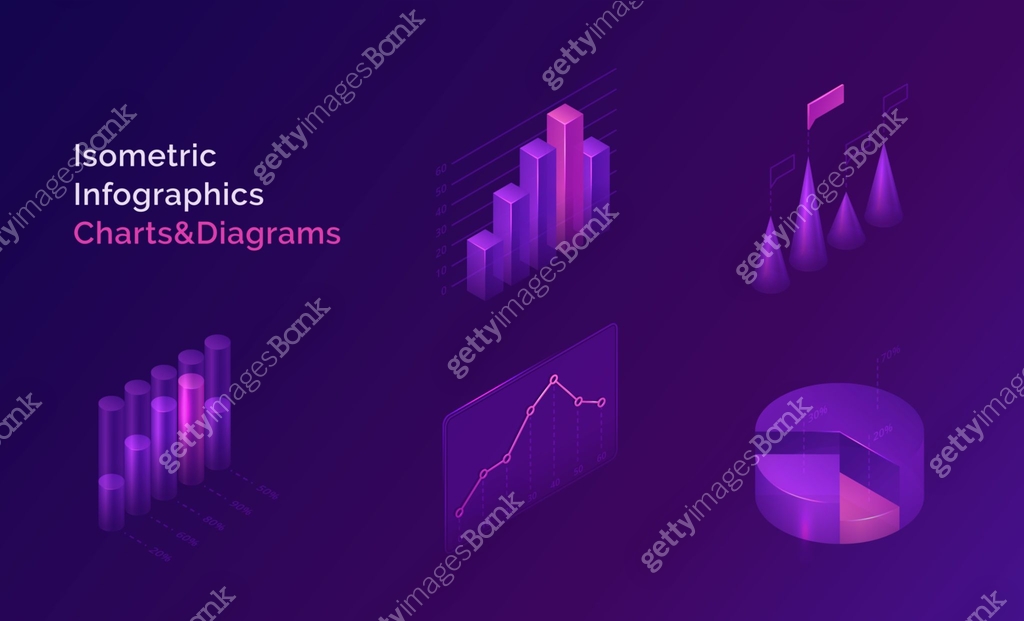 Isometric Excel Chart Isometric infographics charts and diagrams set 이미지 (1210292312) 일러스트 ...