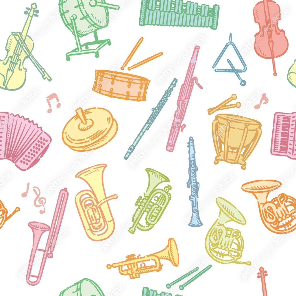 Seamless pattern with orchestra instruments. 이미지 (1217711529) 일러스트, 무료 ...