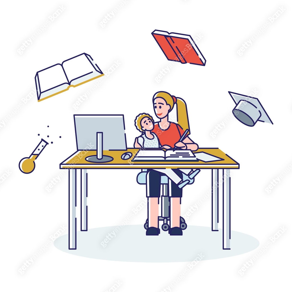 Elearning, Online Testing Form Concept. Mother Helps To Her Little Son ...