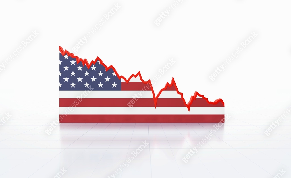 Volatile Line Graph Textured with American Flag Going Down on White ...