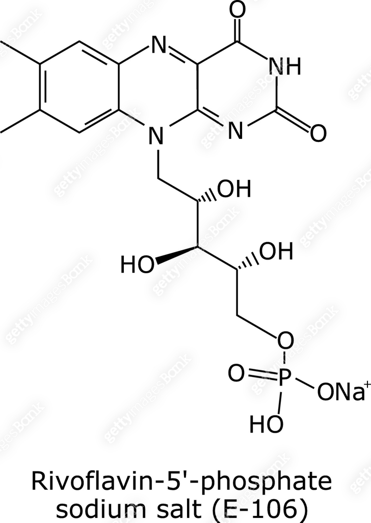 Flavin mononucleotide (E-106) food dye molecular structure over white ...