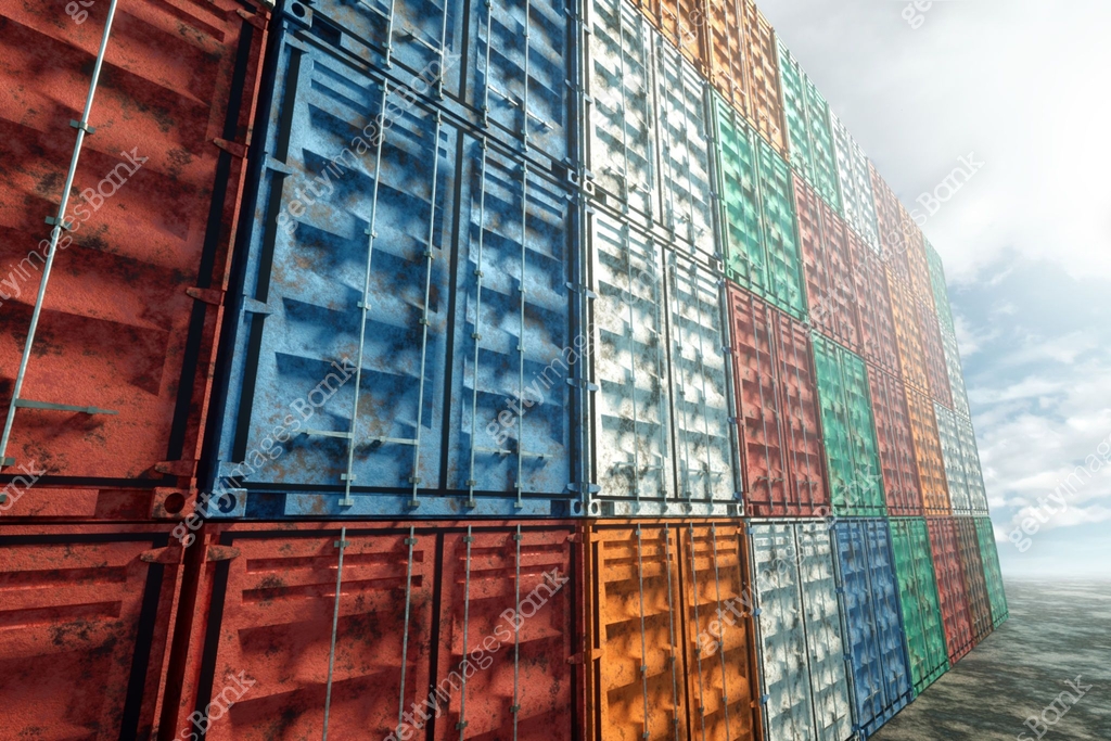 Sea containers against the sky, industrial port with containers, cargo ...
