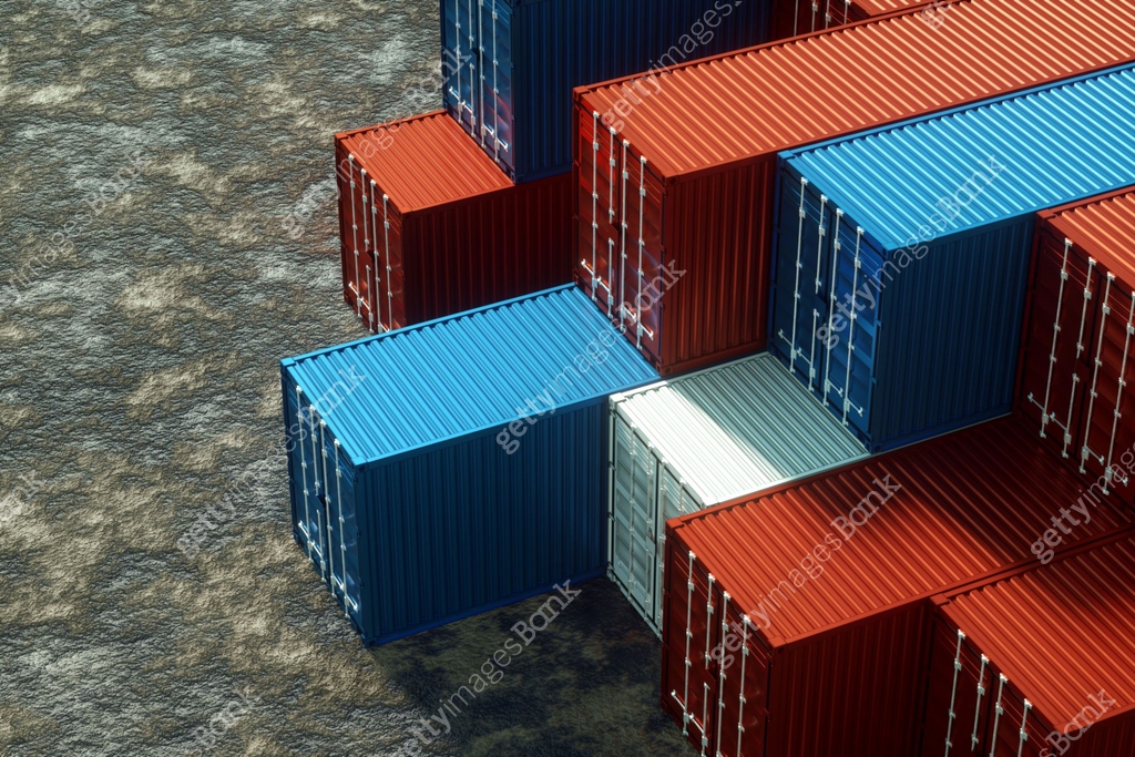 Multi-colored sea containers, industrial port with containers, cargo ...