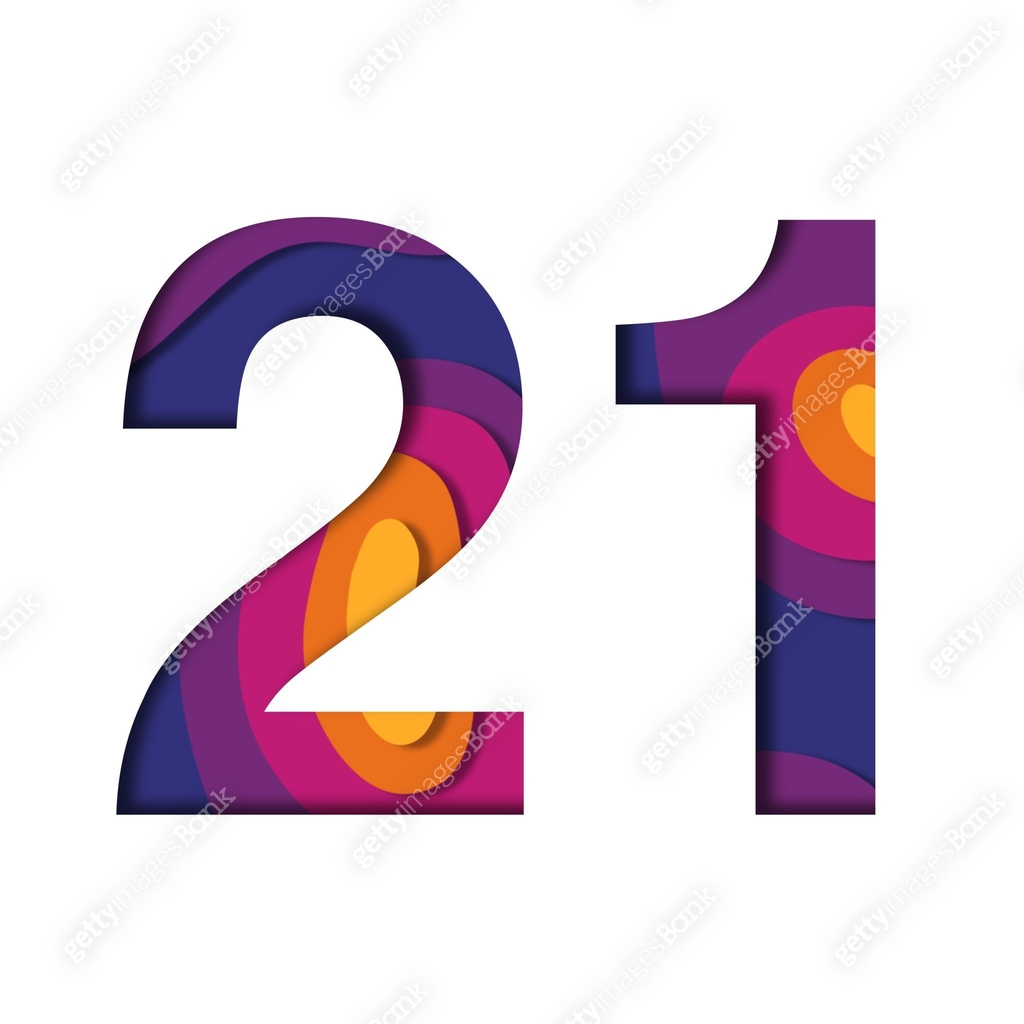 Number 21 Print in Quirky Circular Cut-out Design on White Background ...