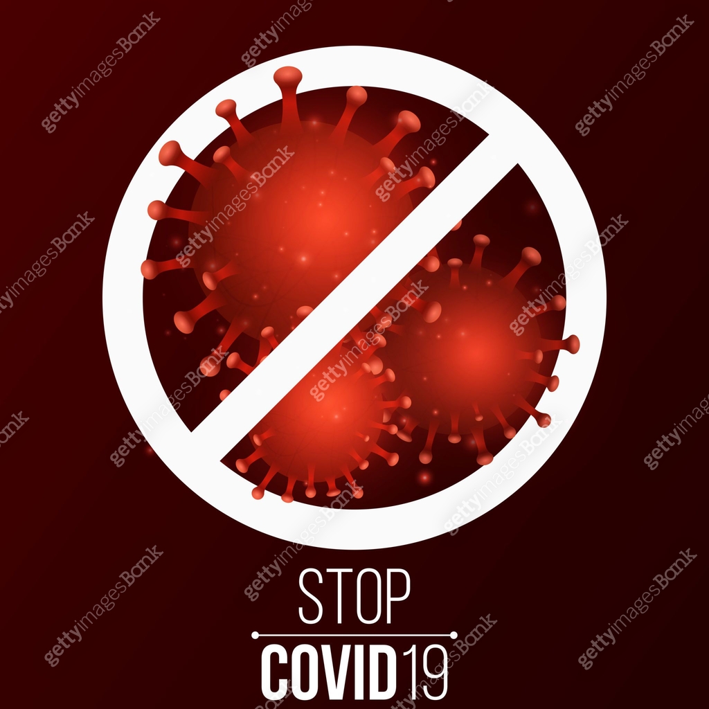Stop Pathogens Icon Covid 19 3d virus microbe. Science background. Symbol stop. Pathogen ...