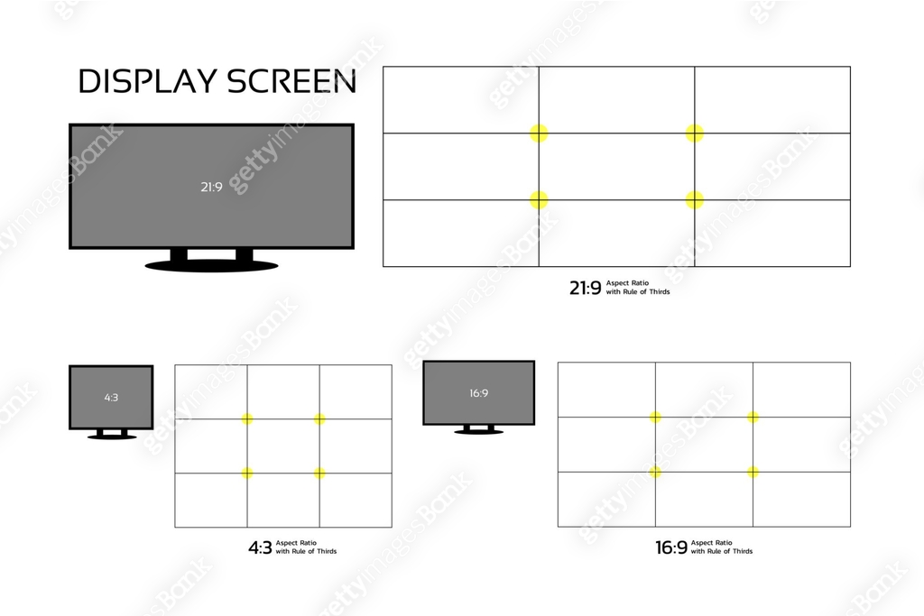 Wide Ruled Screen Set of Monitor screen with Rule of thirds aspect ratio 이미지 (1220184763 ...