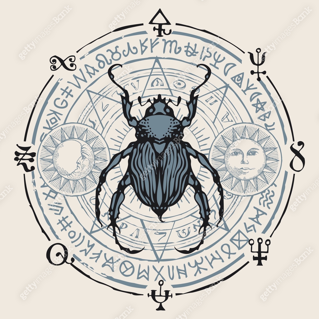 Beetle Symbol Using Computer banner with hand drawn beetle and magic symbols 이미지 (1222805402) 일러스트 ...