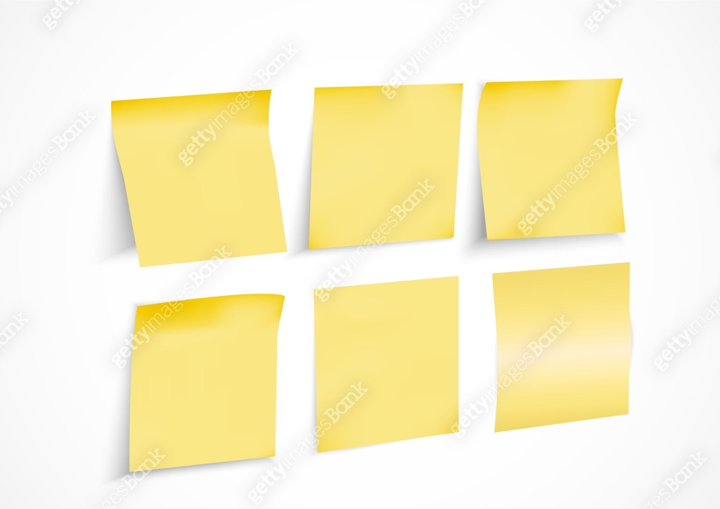 side view 6actions Yellow Post notes set- v.09Mar20-Vector Illustration ...