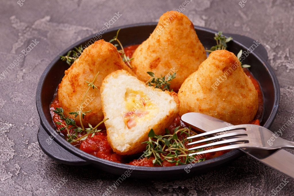 Chicken Rice A Riso sicilian arancini di riso. risotto rice balls.Coxinha of chicken ...