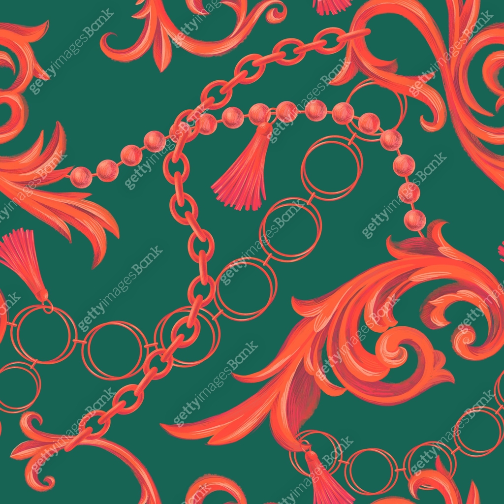 Fashion seamless pattern with chain, accessories, Jewelry and Baroque ...