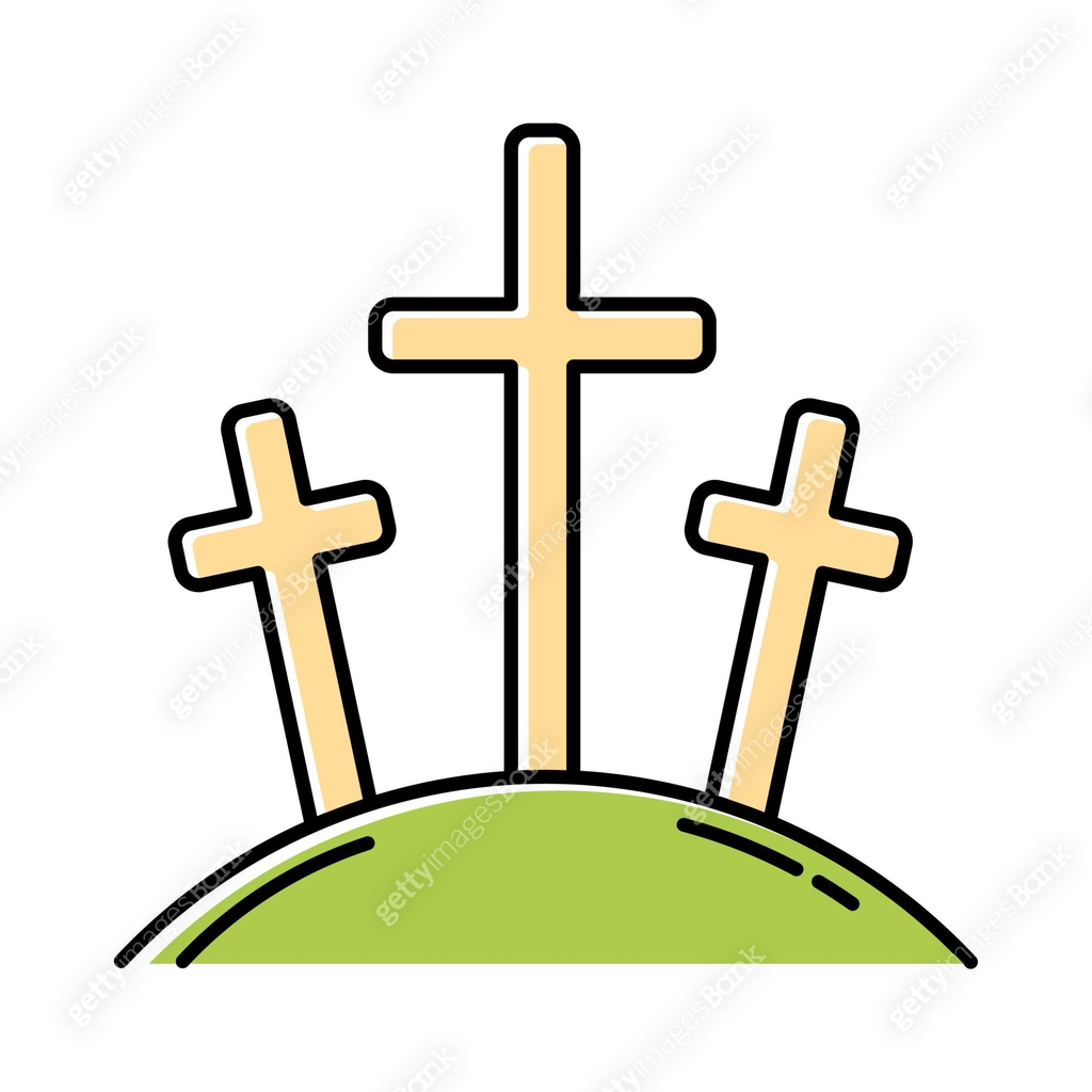 Calvary hill color icon. Three crosses at Golgotha mountain ...