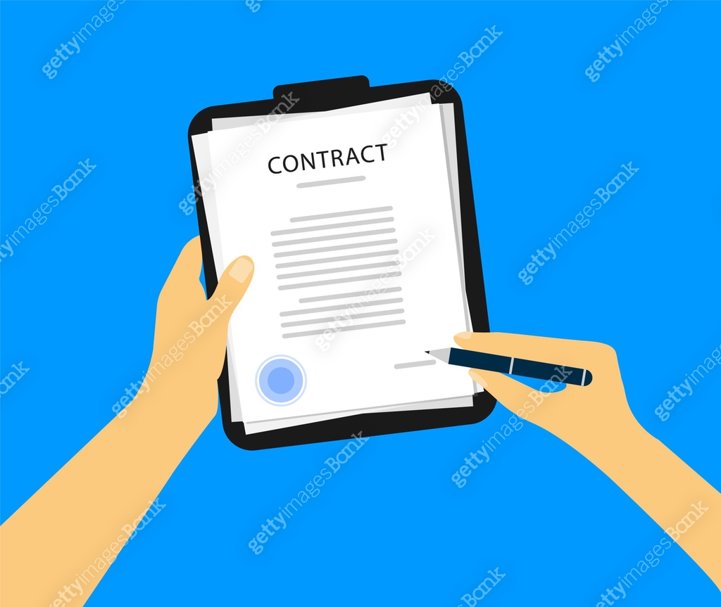 Signing a contract. Man holds a pen in his right hand and signs a ...