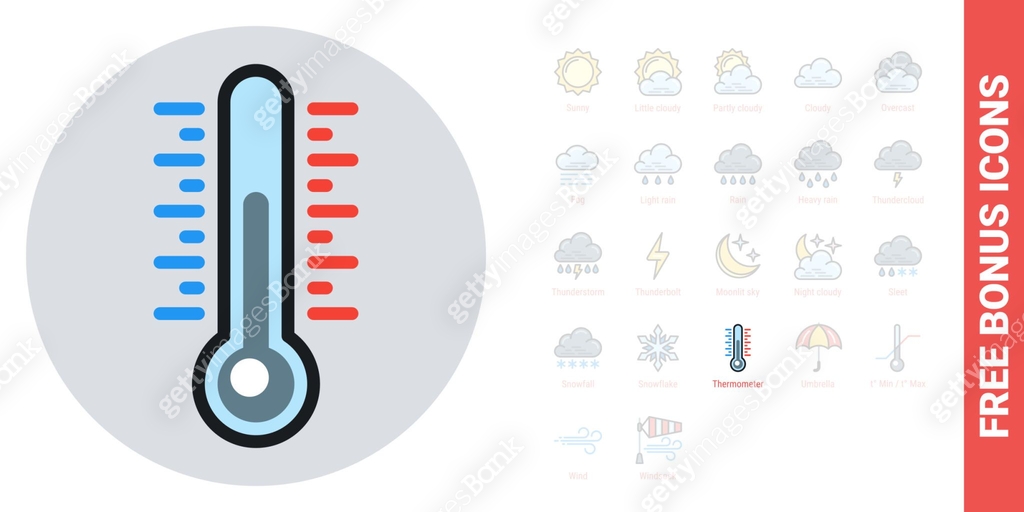 Thermometer or air temperature icon for weather forecast application or ...