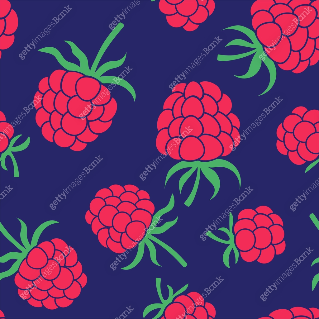 Raspberry seamless pattern. Hand drawn fresh fruit. Vector sketch ...