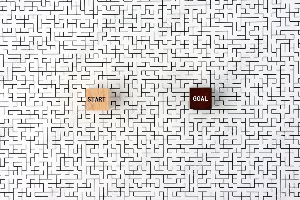 Start and goal blocks on maze 이미지 (1250357112) - 게티이미지뱅크