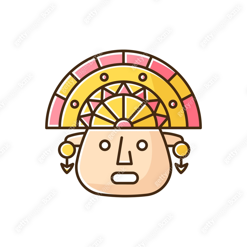 The Incas yellow RGB color icon. Man face in traditional inca headdress ...