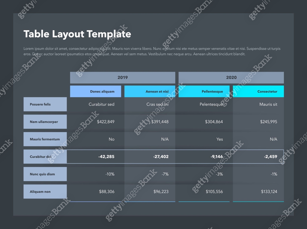 Modern business advanced table layout template with place for your ...