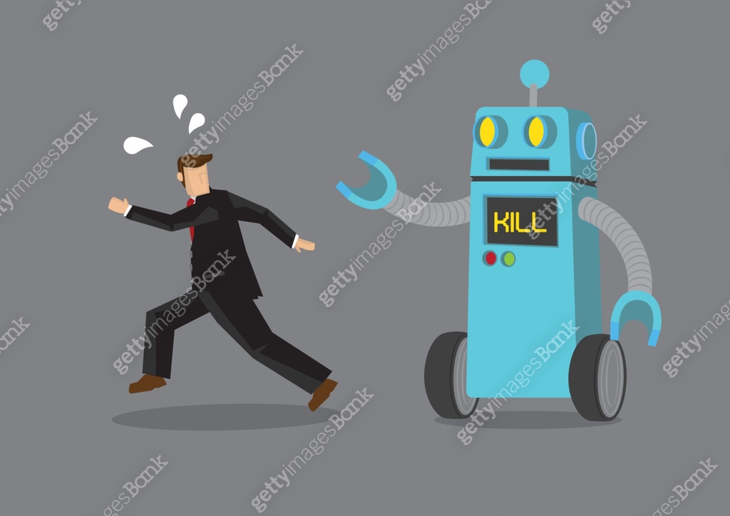 Robot chasing after a businessman. Business concept of the problem of ...