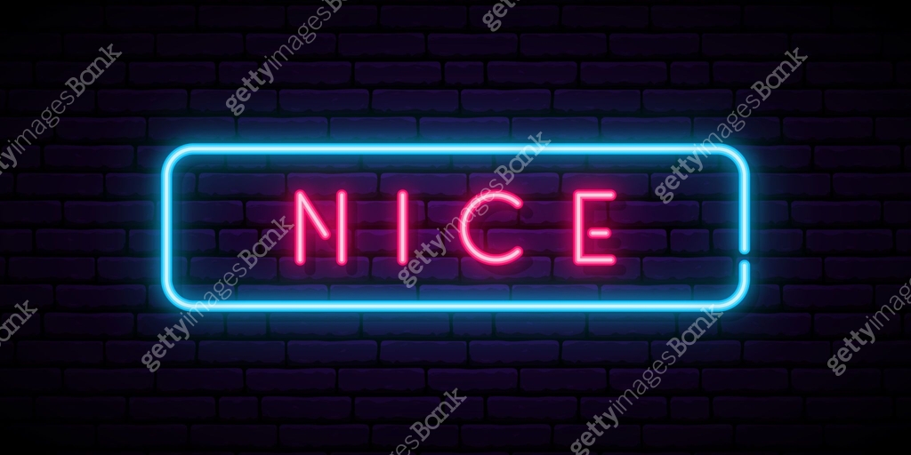 Nice Color Sign Nice neon sign. Bright light signboard. Vector banner. 이미지 (1250998336 ...