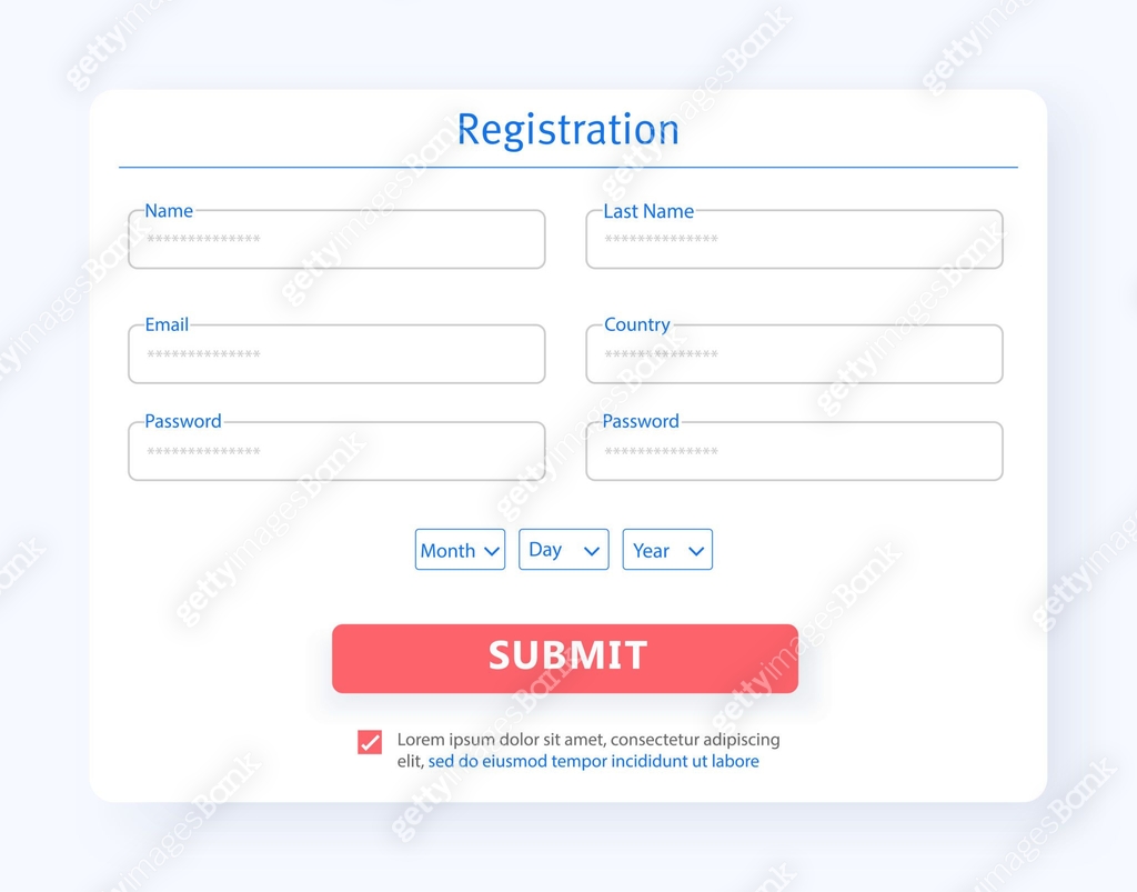 Interface Registration form UX, UI, GUI screen template for website ...