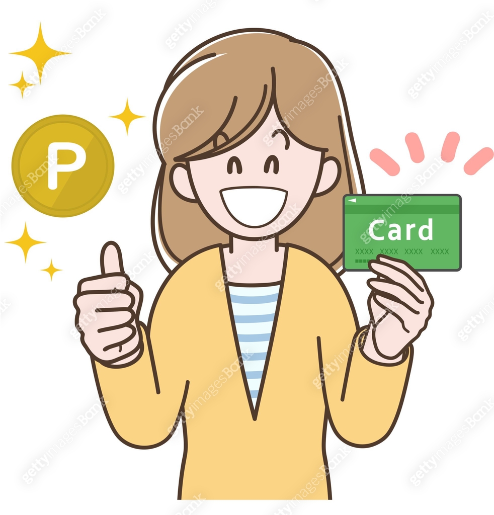 Getting Points Cartoon Illustration of a young woman who gets points with a card 이미지 ...