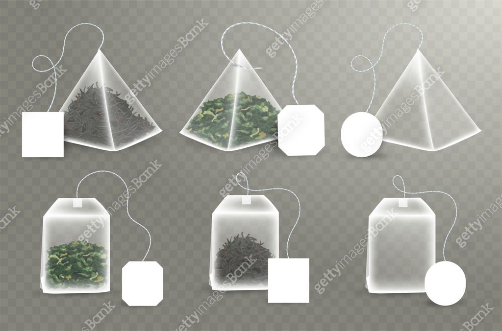 Pyramid and rectangular Shape Tea Bag Set. Mock Up With Empty Square ...