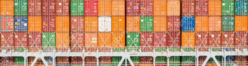 Rear view container ship. Business logistic transportation sea freight ...