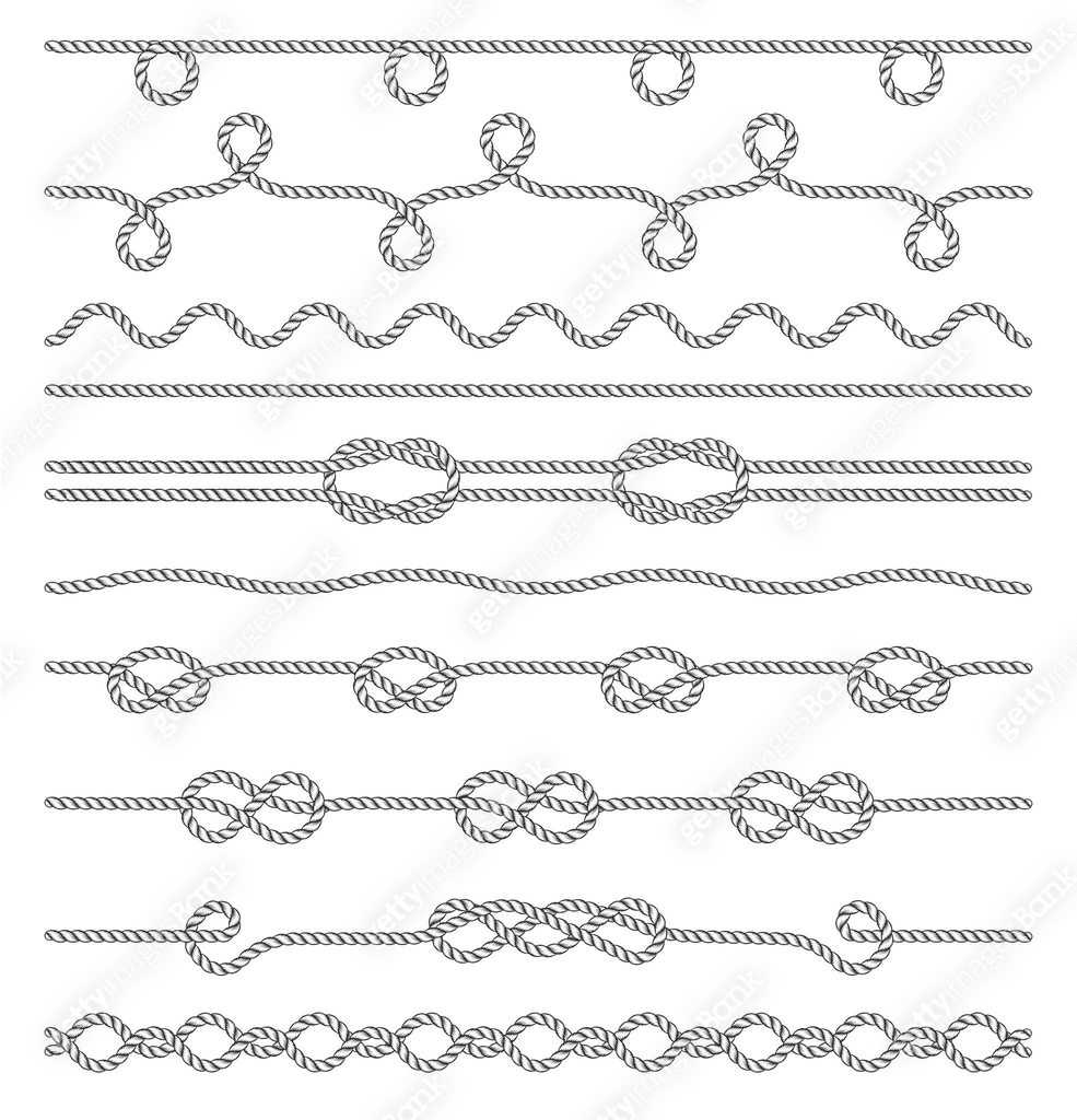 Fillable Writing Rope Template Set of Vector outline ropes patterns for use as brush. Rope for border ...