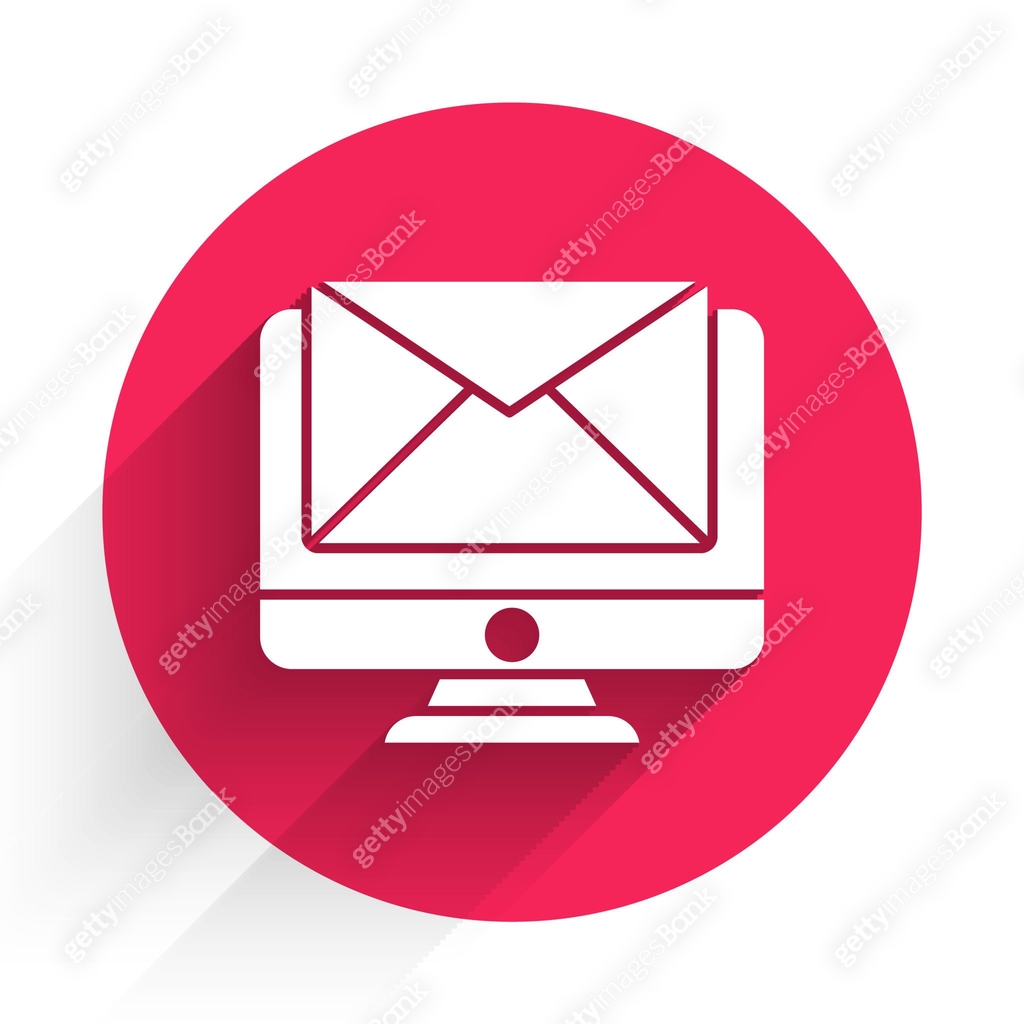 Mail Icon Header White Monitor and envelope, new message, mail icon isolated with long ...