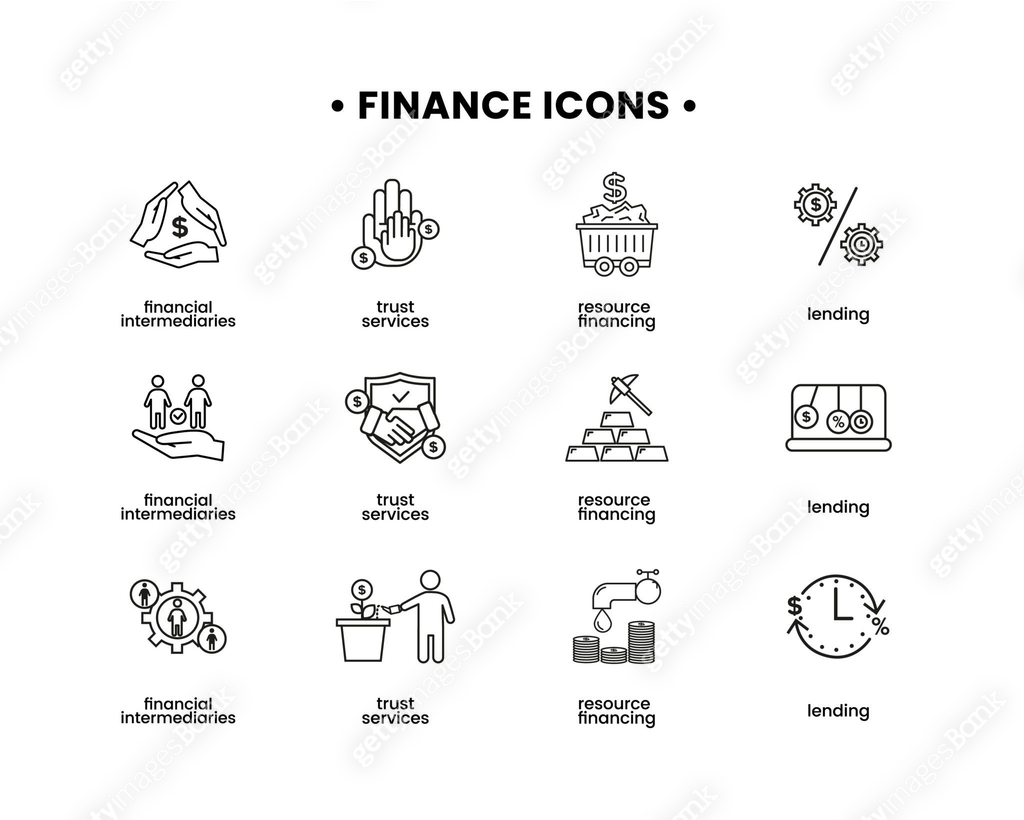 Finance icons set. Vector illustration of financial intermediary icons ...