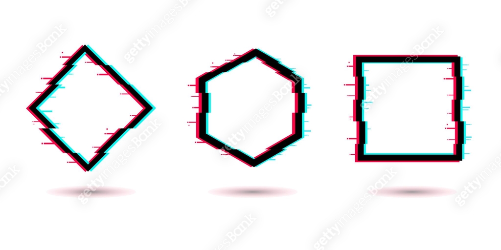 Vector glitch set. Digital distorted geometric shapes square, triangle ...