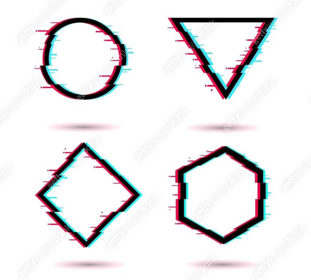 Vector glitch set. Digital distorted geometric shapes square, triangle ...