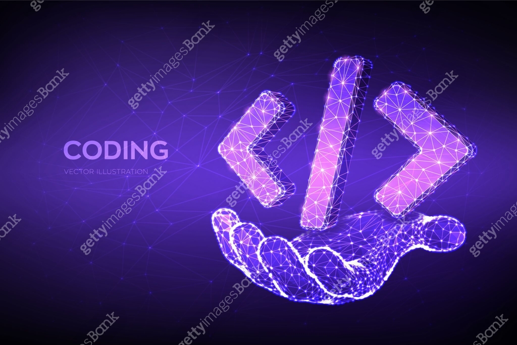 Programming code icon. 3D Low polygonal abstract programming code ...