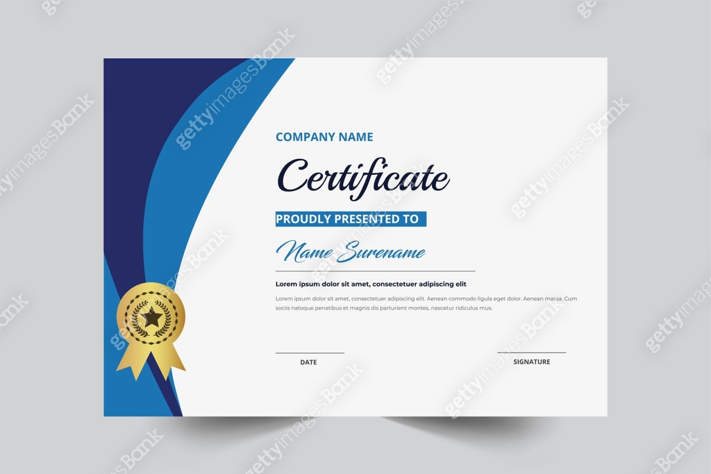 Creative Blue Color Certificate Template With Badge Vector Template 이미지 ...