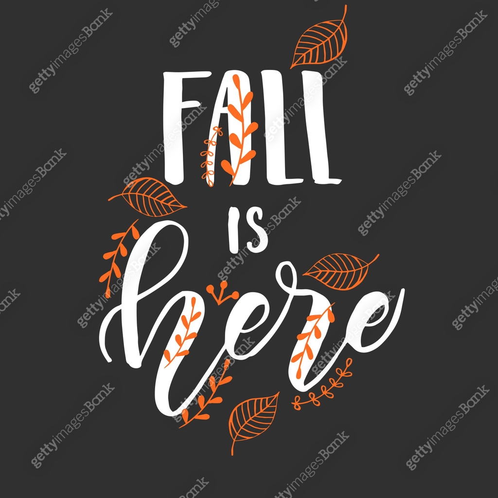 Hand Lettering Fall Calligraphy Autumn lettering calligraphy phrase - Fall is here. Invitation Card ...