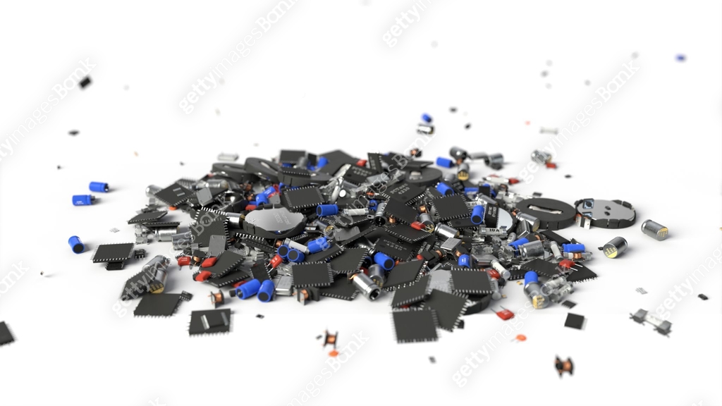 pile of computer electronic components. 3d illustration 이미지 (1266096315 ...