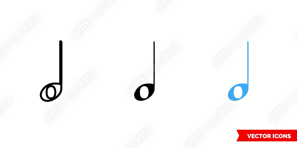 Half note icon of 3 types color, black and white, outline. Isolated ...