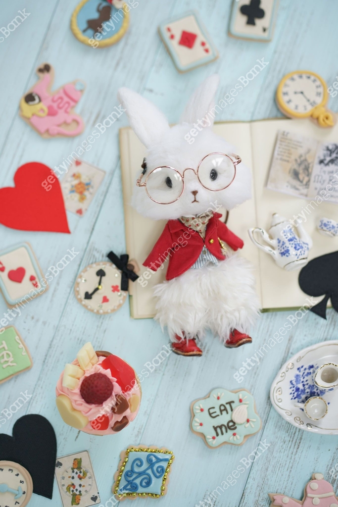 Wonderland Tea Party. Top view of a afternoon tea party with selective ...
