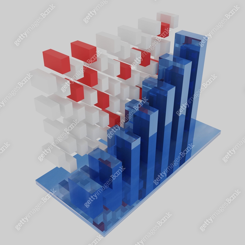 COVID-19 research and treatment abstract graph chart in blue, red and ...