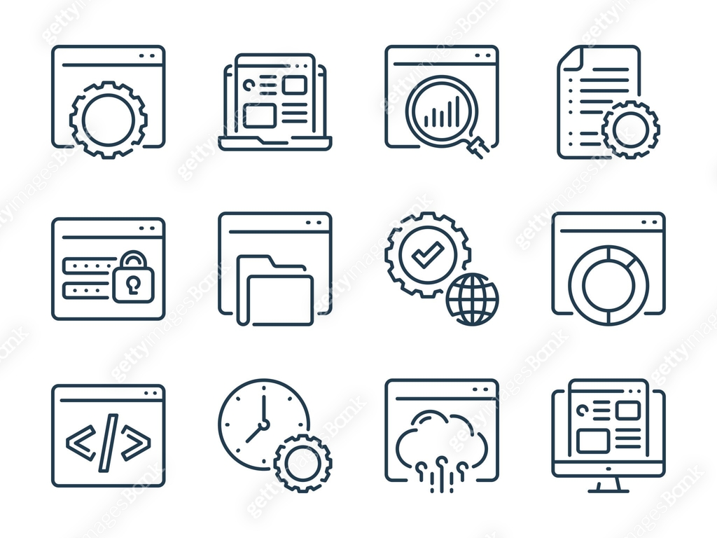Web development related vector line icons. Website and Web computing ...