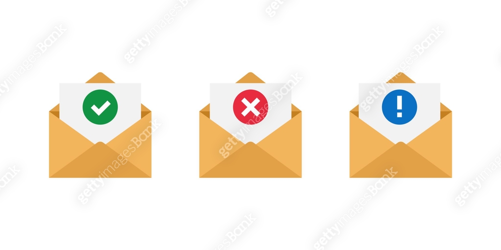 Open envelope witn a notification letter. Approved, rejected and ...