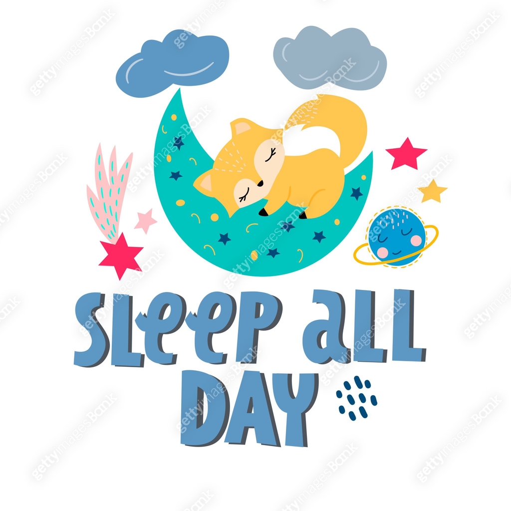 Vector image of a cute little fox sleeping on the moon, with the ...