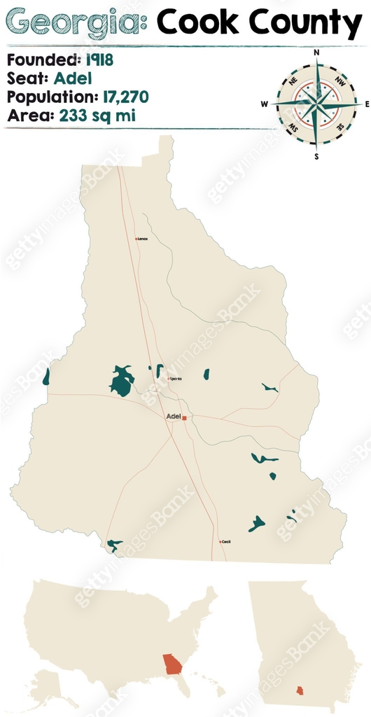Map of Cook County in Georgia 이미지 (1282987805) 일러스트, 무료 일러스트 - 게티이미지뱅크