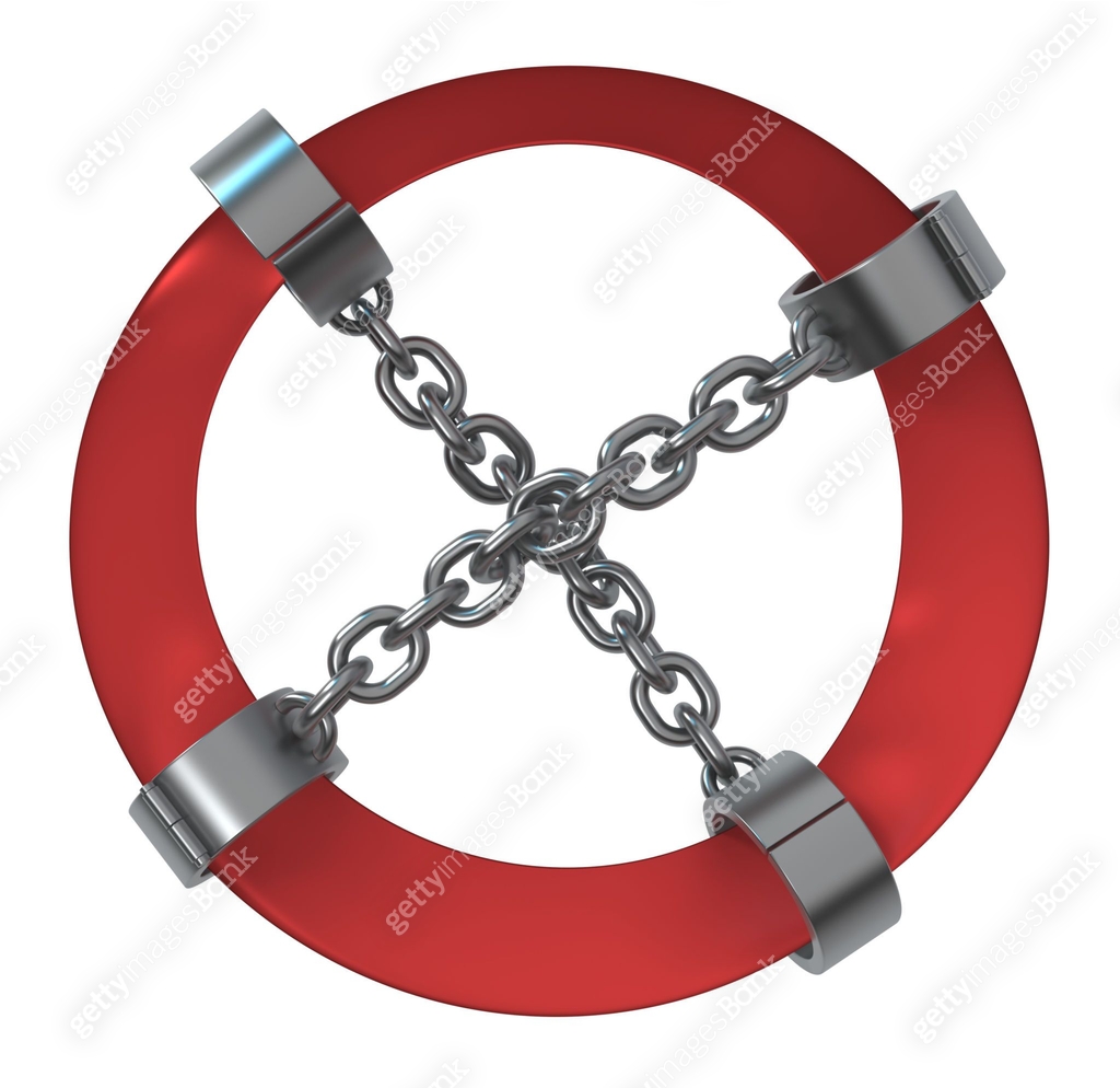 Sign Shackles Shackles Red Tape Ring Cross Sign 이미지 (1280592569) - 게티이미지뱅크