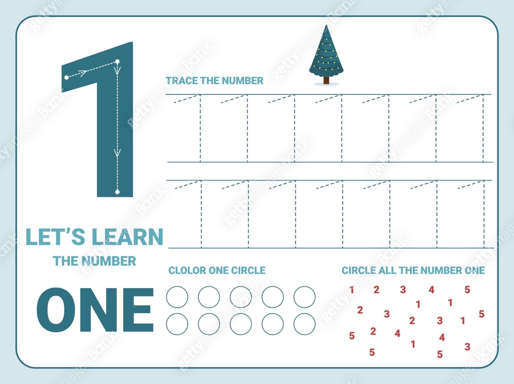 Number one tracing practice worksheet. Training write and count numbers ...