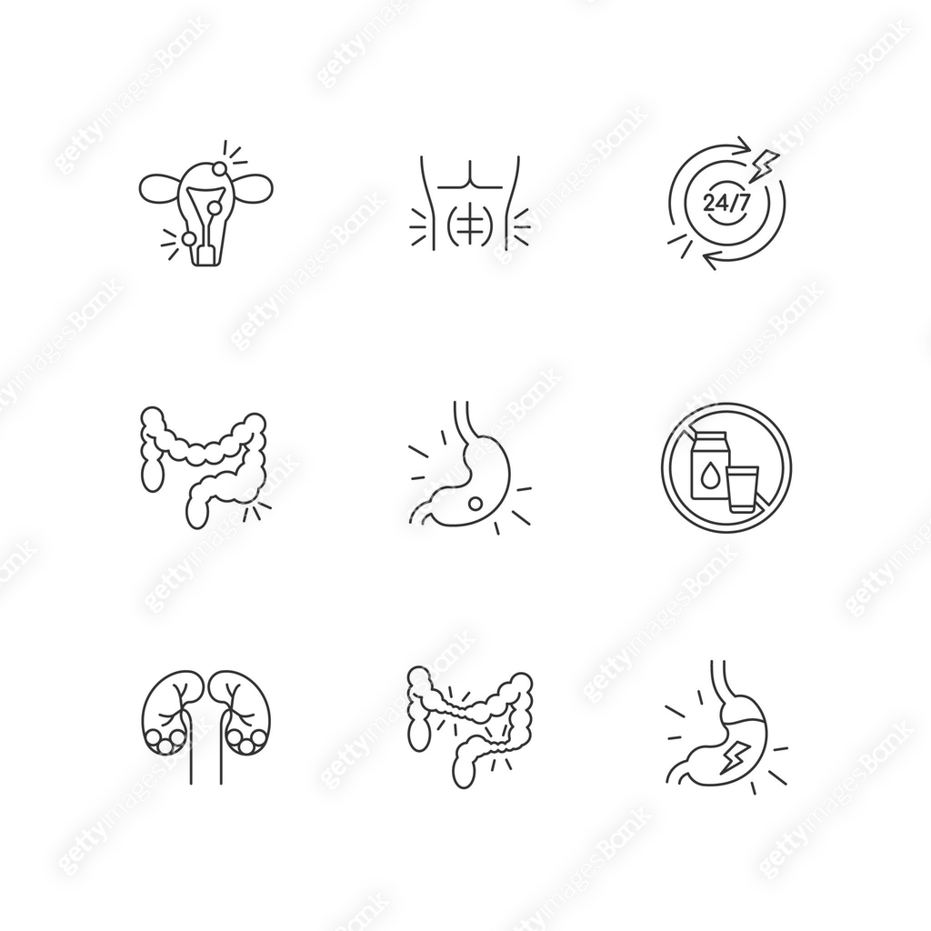 Abdominal pain linear icons set 이미지 (1284707877) 일러스트, 무료 일러스트, 아이콘, 무료 ...